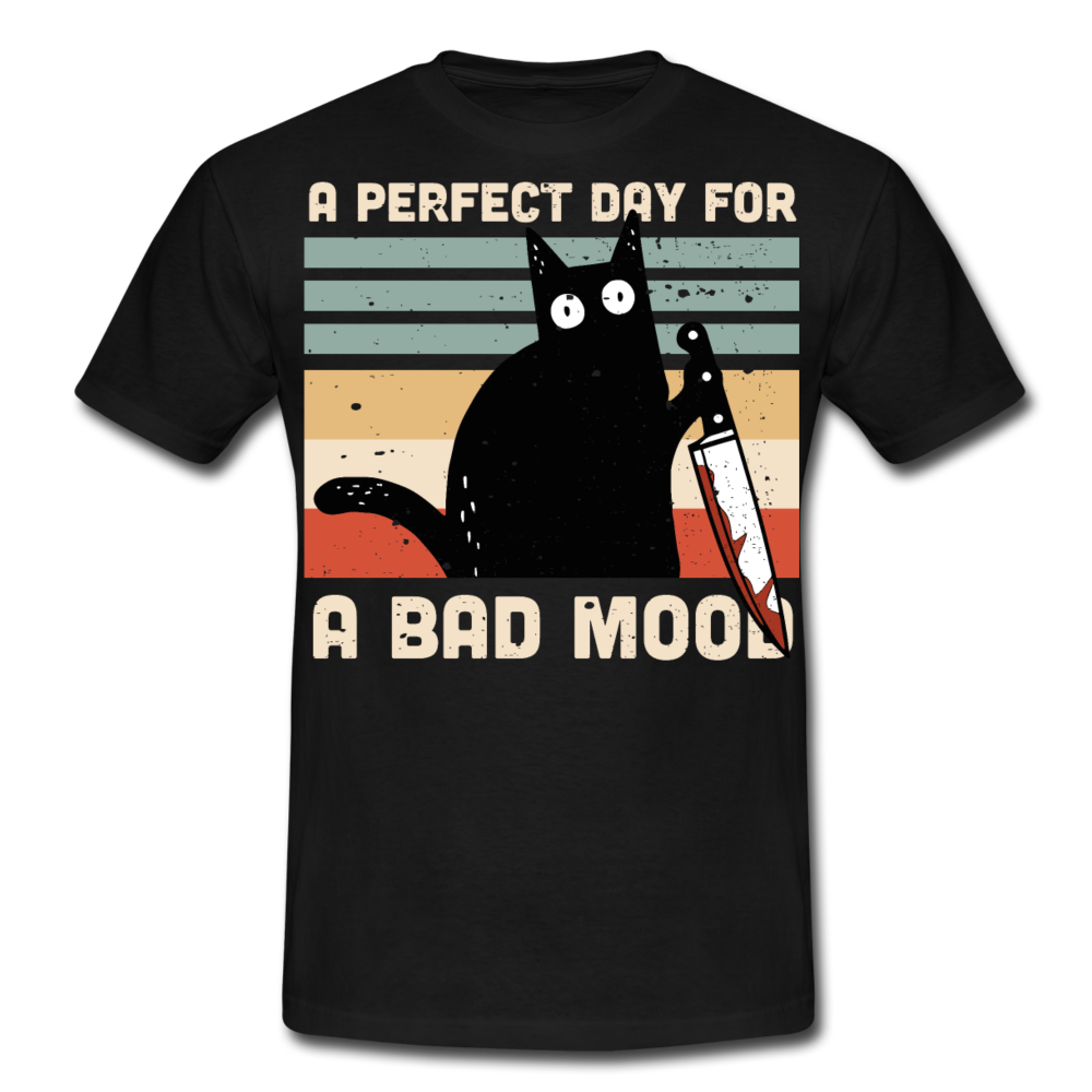 Bad Mood Knife Cat | Männer T-Shirt - Schwarz