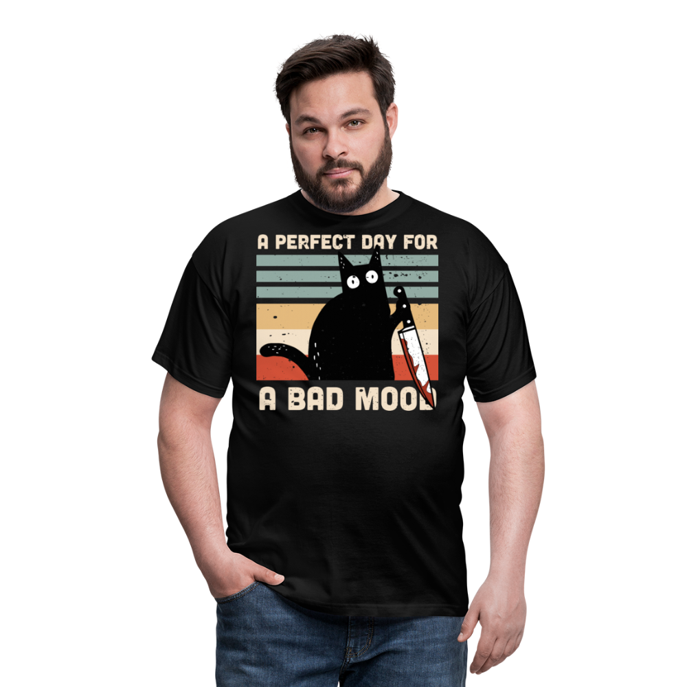 Bad Mood Knife Cat | Männer T-Shirt - Schwarz