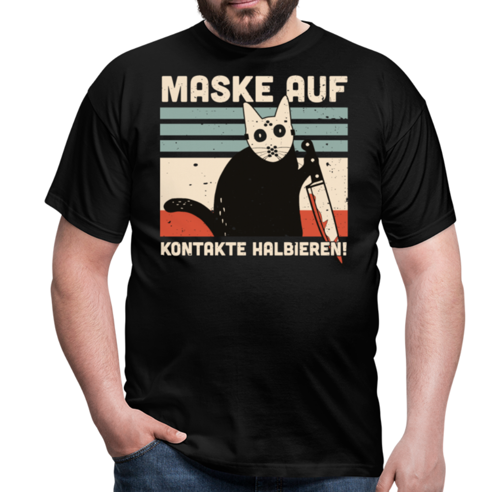 Maske auf Halloween Cat | Männer T-Shirt - Schwarz