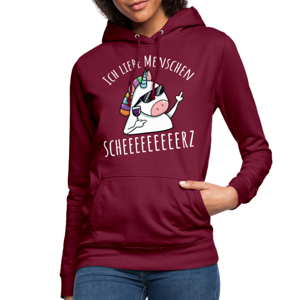 Ich liebe Menschen Einhorn | Frauen Hoodie - Bordeaux
