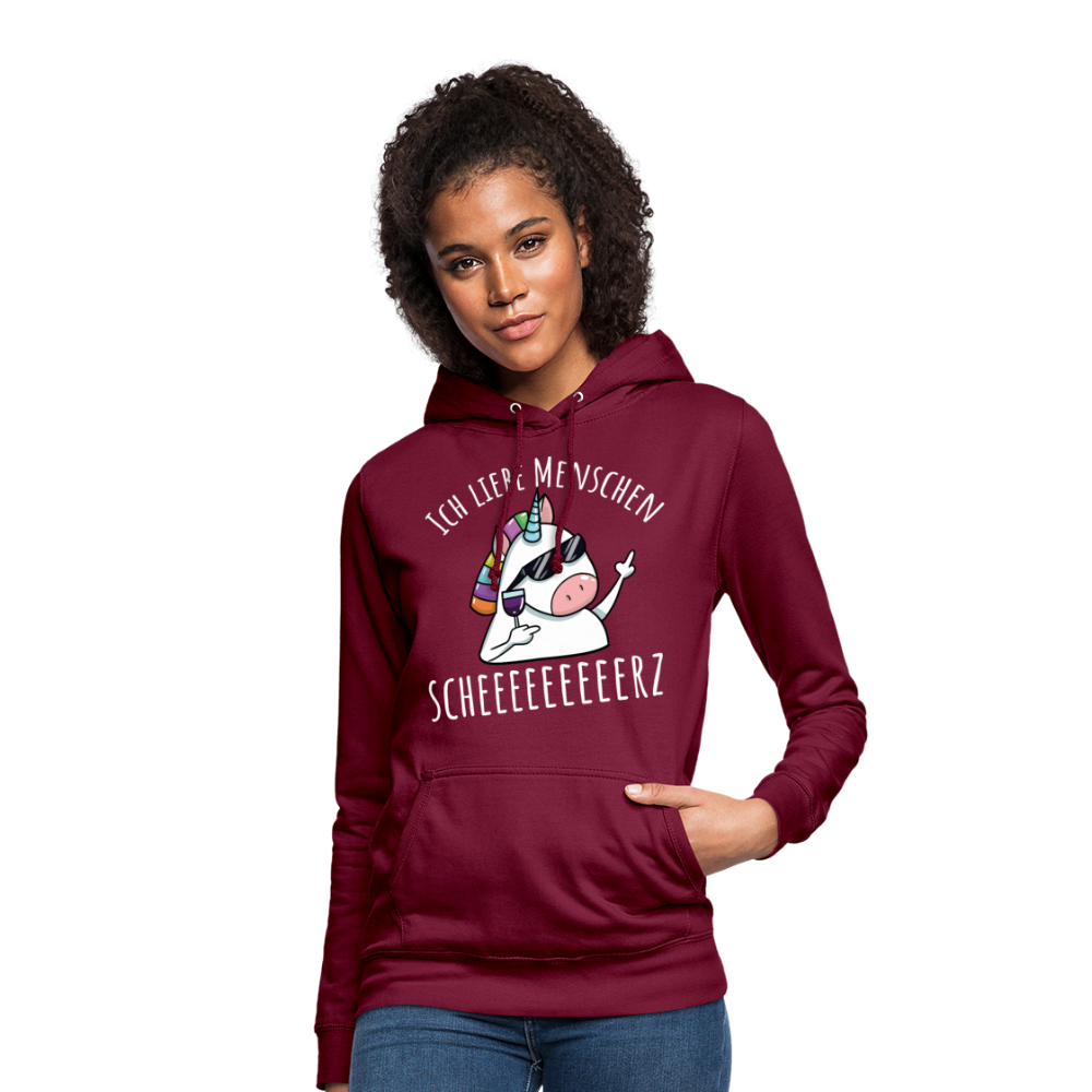 Ich liebe Menschen Einhorn | Frauen Hoodie - Bordeaux