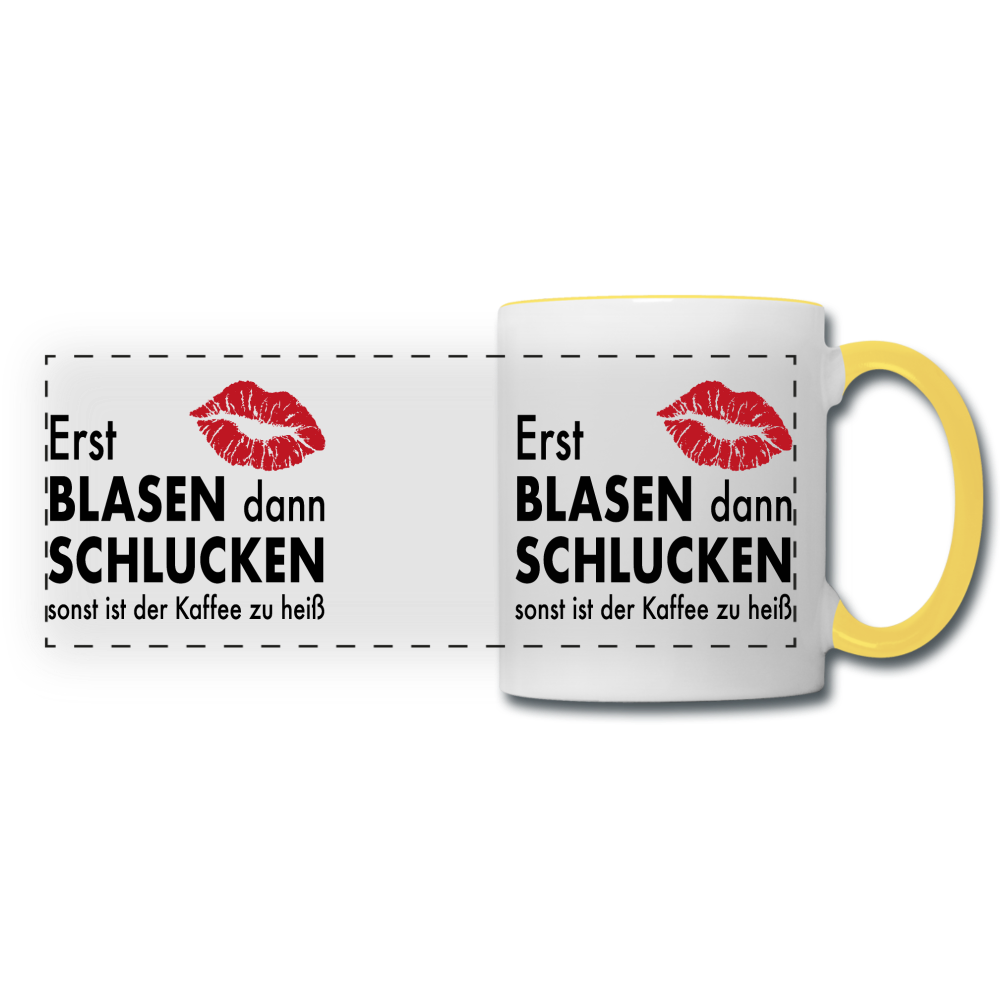 Erst blasen dann schlucken Tasse - Weiß/Gelb