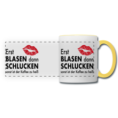 Erst blasen dann schlucken Tasse - Weiß/Gelb