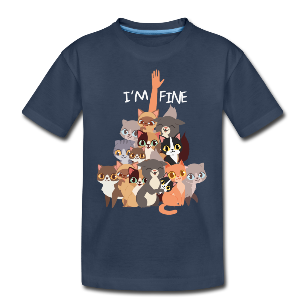 I'm Fine Katzenspruch | Teenager Premium Bio T-Shirt - Navy