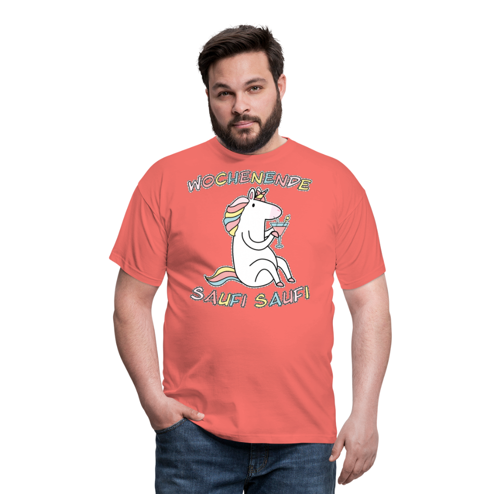 Wochenende Einhorn Endlich Freitag | Männer T-Shirt - Koralle