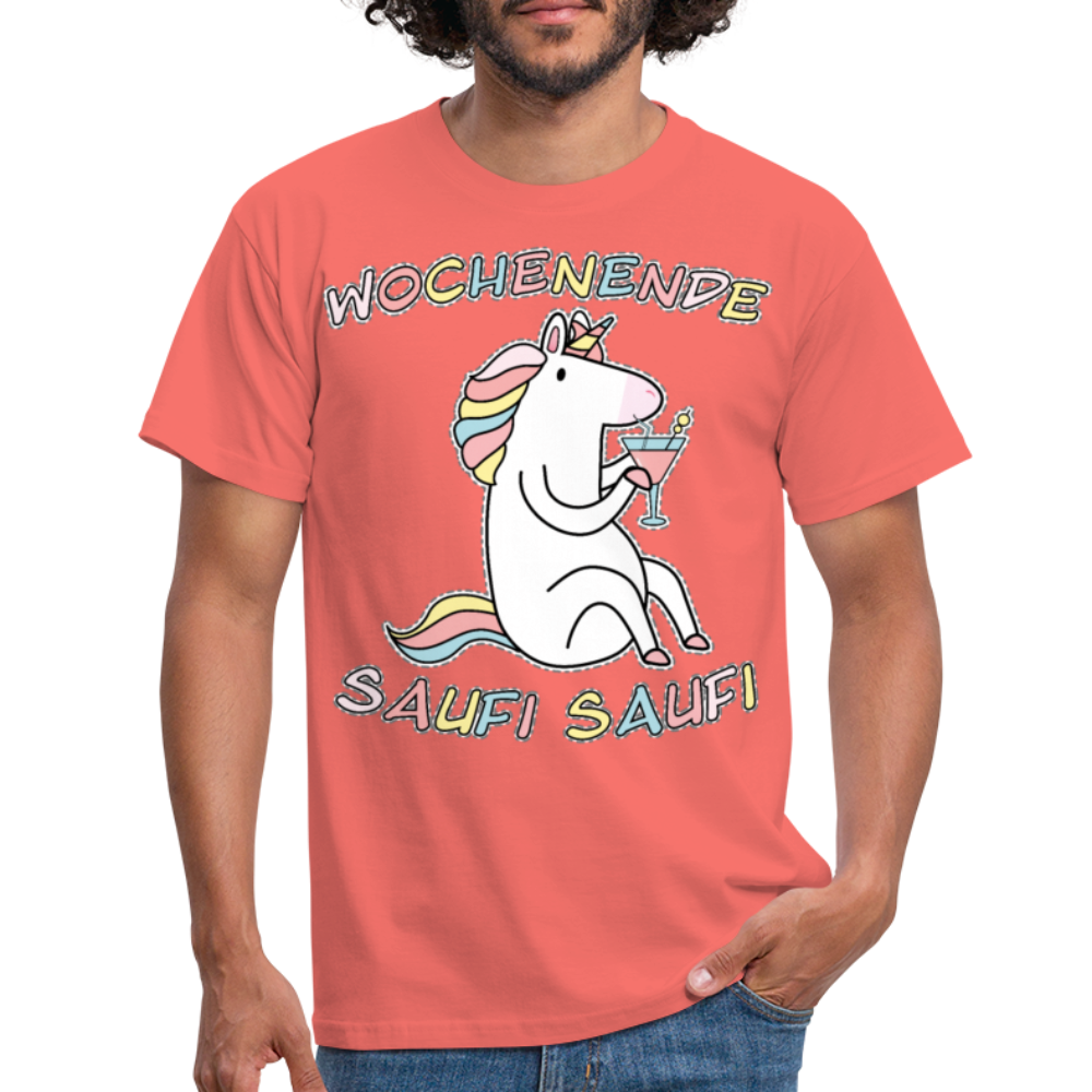Wochenende Einhorn Endlich Freitag | Männer T-Shirt - Koralle