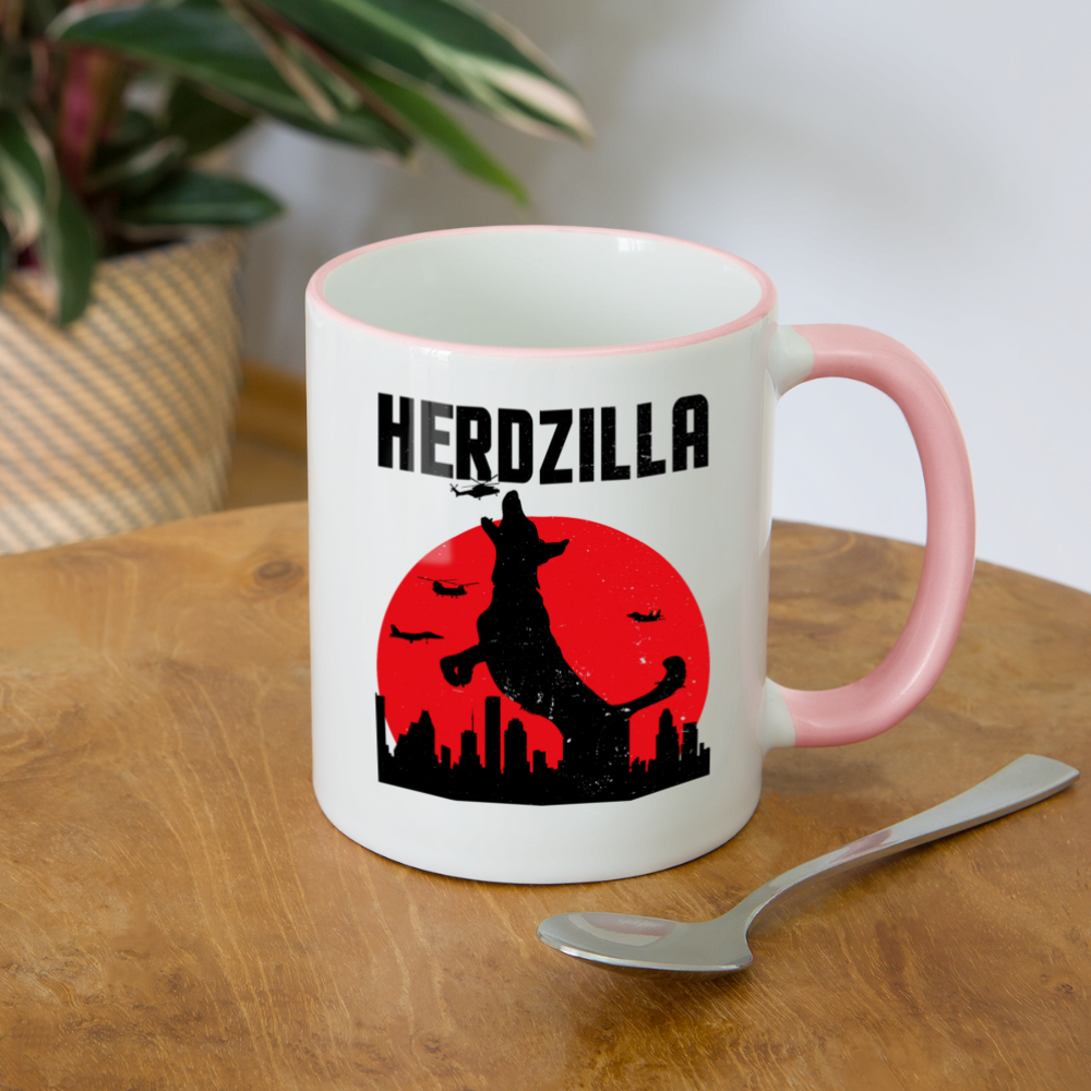 Herdzilla Lustiger Deutscher Schäferhund | Tasse zweifarbig - Weiß/Pink