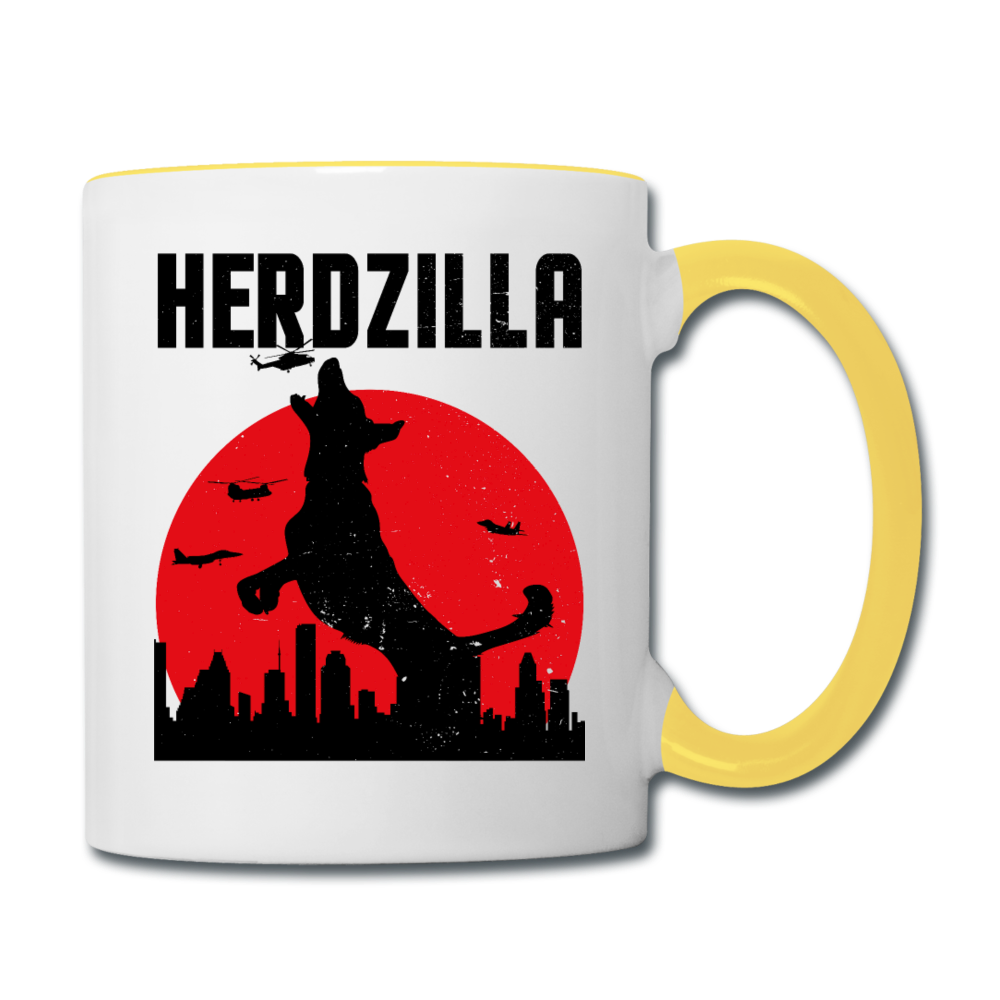 Herdzilla Lustiger Deutscher Schäferhund | Tasse zweifarbig - Weiß/Gelb