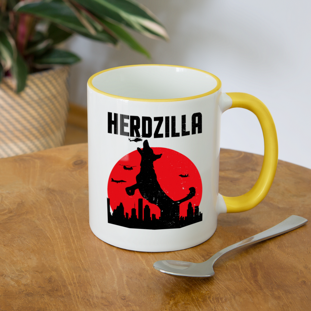 Herdzilla Lustiger Deutscher Schäferhund | Tasse zweifarbig - Weiß/Gelb