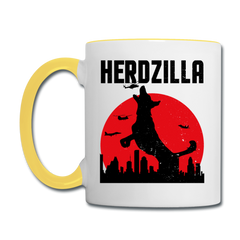 Herdzilla Lustiger Deutscher Schäferhund | Tasse zweifarbig - Weiß/Gelb