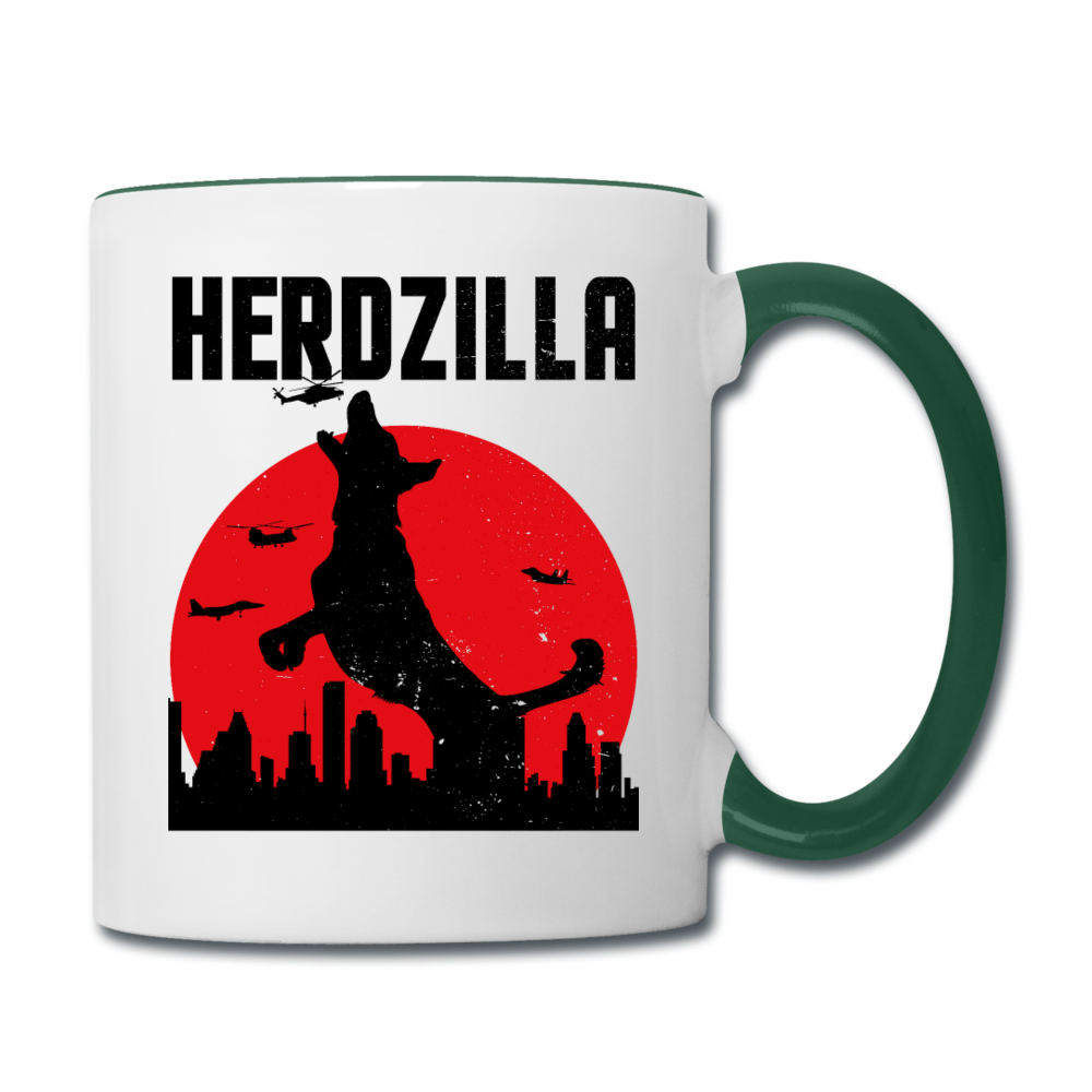 Herdzilla Lustiger Deutscher Schäferhund | Tasse zweifarbig - Weiß/Dunkelgrün