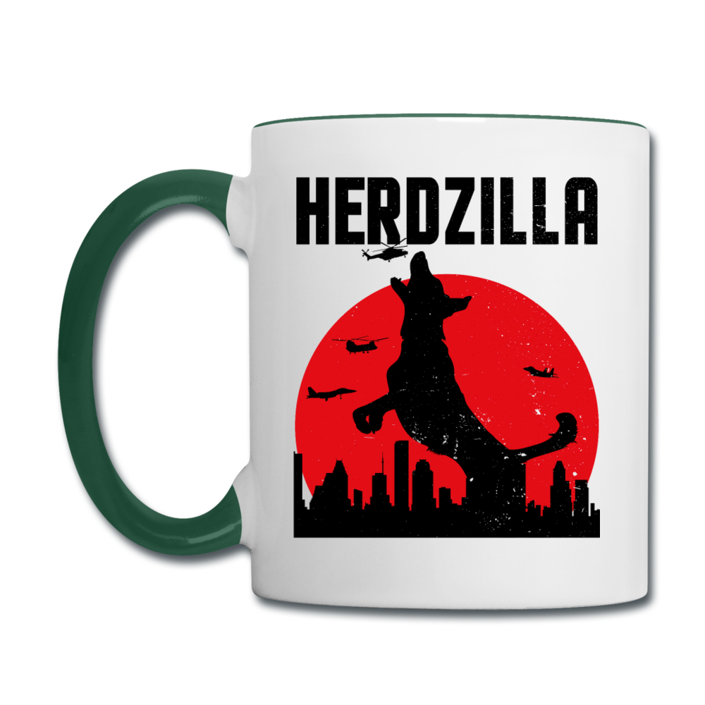 Herdzilla Lustiger Deutscher Schäferhund | Tasse zweifarbig - Weiß/Dunkelgrün