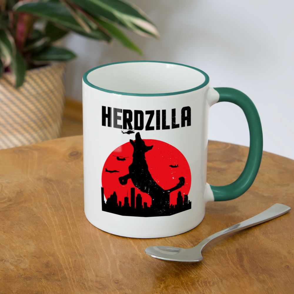 Herdzilla Lustiger Deutscher Schäferhund | Tasse zweifarbig - Weiß/Dunkelgrün