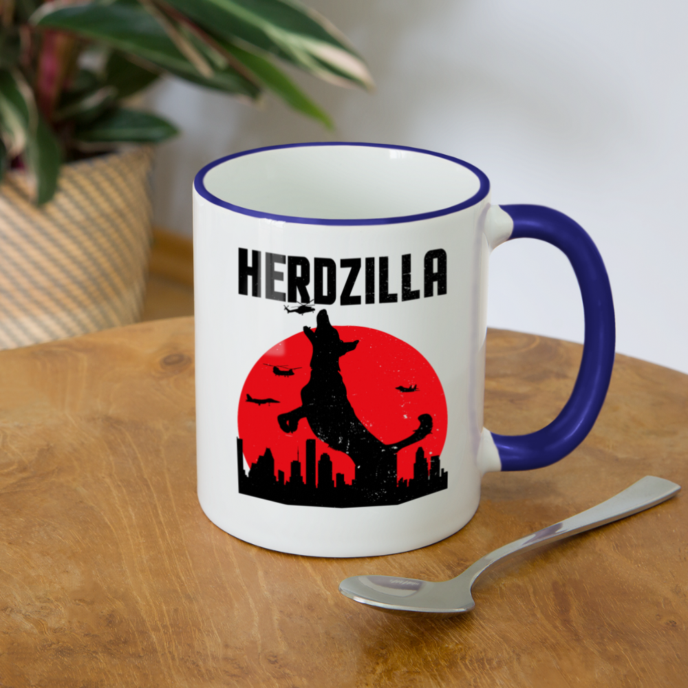 Herdzilla Lustiger Deutscher Schäferhund | Tasse zweifarbig - Weiß/Kobaltblau