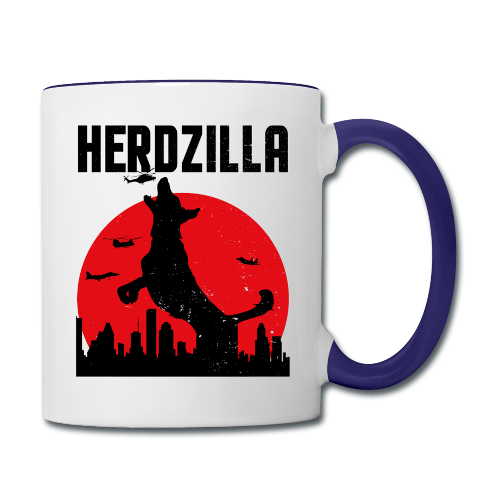 Herdzilla Lustiger Deutscher Schäferhund | Tasse zweifarbig - Weiß/Kobaltblau