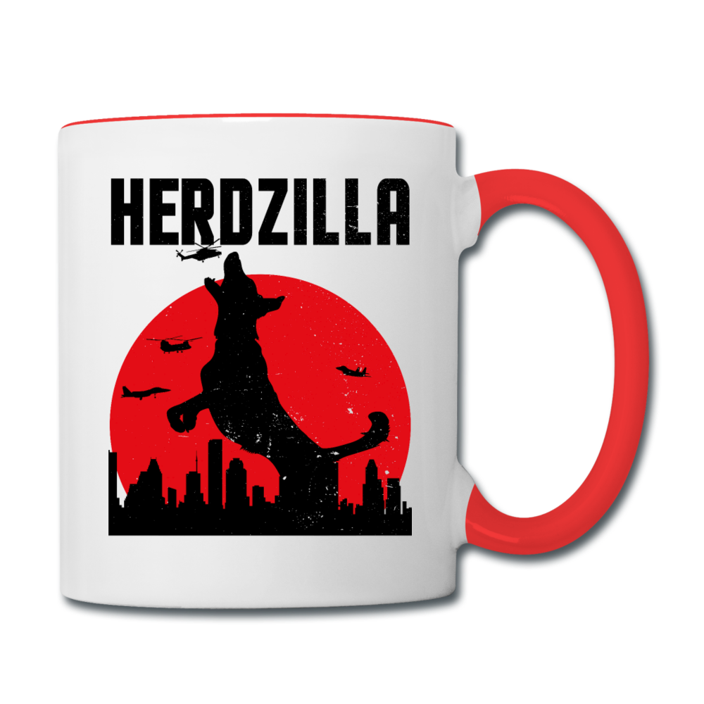 Herdzilla Lustiger Deutscher Schäferhund | Tasse zweifarbig - Weiß/Rot