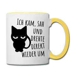 Kam Sah drehte um | Tasse zweifarbig - Weiß/Gelb
