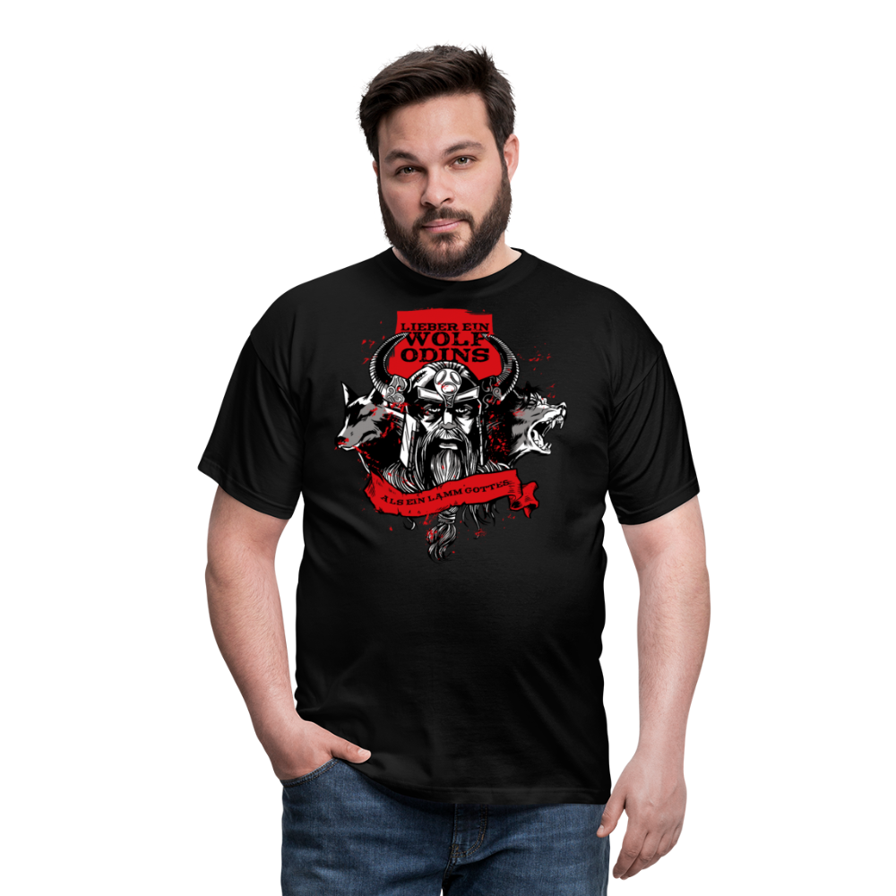 Lieber ein Wolf Odins als ein Lamm Gottes | Männer T-Shirt - Schwarz