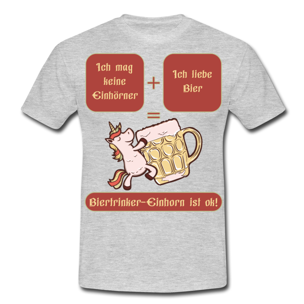 Bierhorn Lustiger Bier Spruch mit Einhorn | Männer T-Shirt - Grau meliert