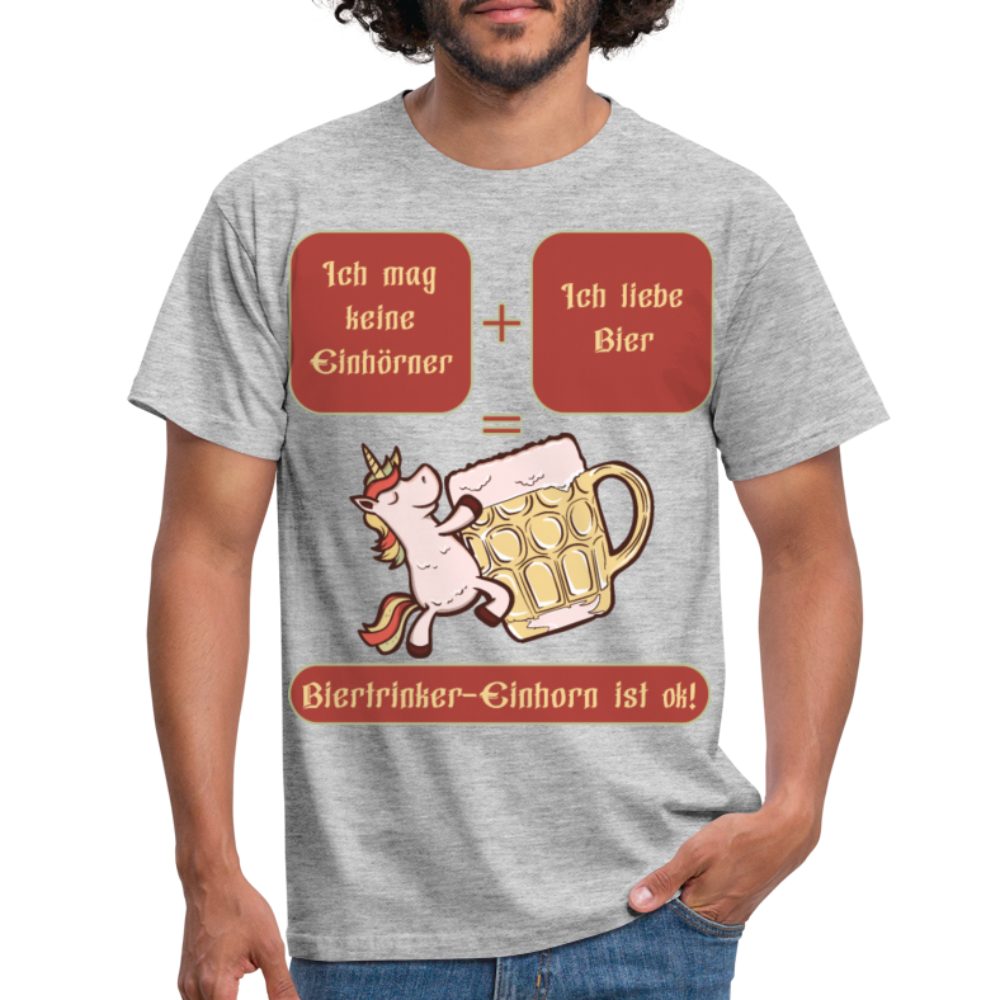 Bierhorn Lustiger Bier Spruch mit Einhorn | Männer T-Shirt - Grau meliert