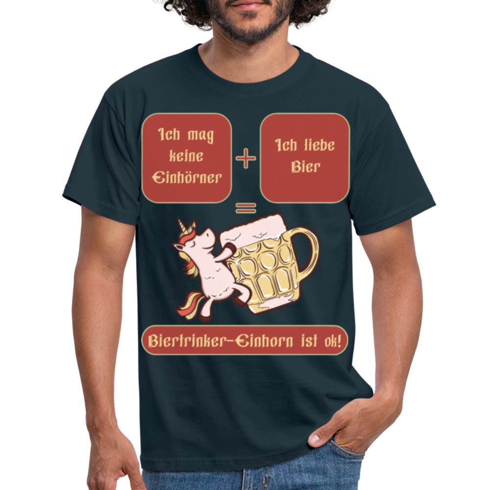 Bierhorn Lustiger Bier Spruch mit Einhorn | Männer T-Shirt - Navy