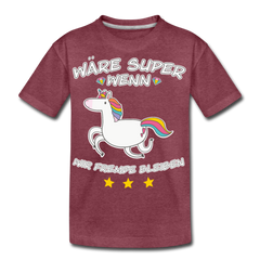 Fremde bleiben Einhorn | Teenager Premium T-Shirt - Bordeauxrot meliert