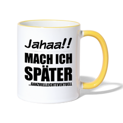 Frecher Teenager Spruch Kaffeetasse | Lustige Sprüche Kaffeebecher für Freche Mädchen und Jungs | Teenager Kinder | Faulenzer Trödler Tasse - Weiß/Gelb