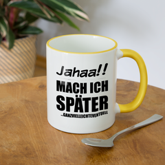 Frecher Teenager Spruch Kaffeetasse | Lustige Sprüche Kaffeebecher für Freche Mädchen und Jungs | Teenager Kinder | Faulenzer Trödler Tasse - Weiß/Gelb