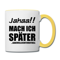 Frecher Teenager Spruch Kaffeetasse | Lustige Sprüche Kaffeebecher für Freche Mädchen und Jungs | Teenager Kinder | Faulenzer Trödler Tasse - Weiß/Gelb