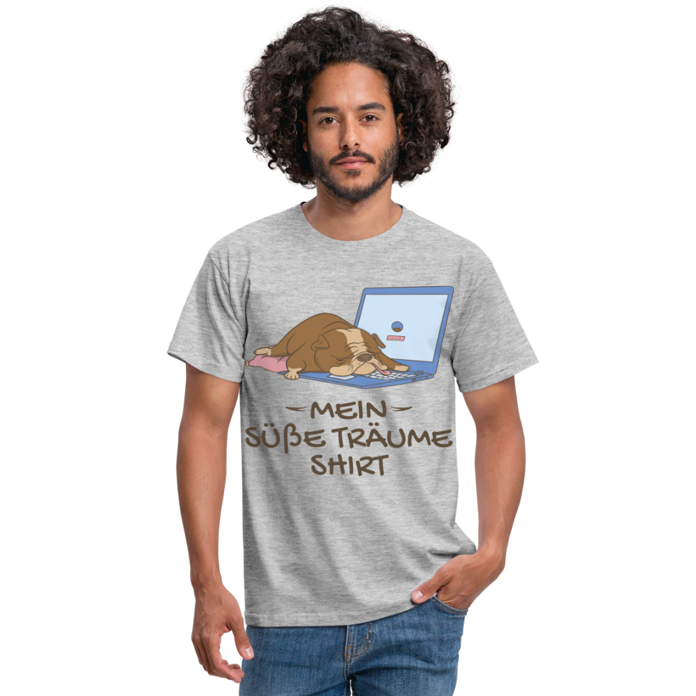 Schlafshirt Schlafen Mädchen Jungen Bulldogge Süße Träume Männer T-Shirt - Grau meliert