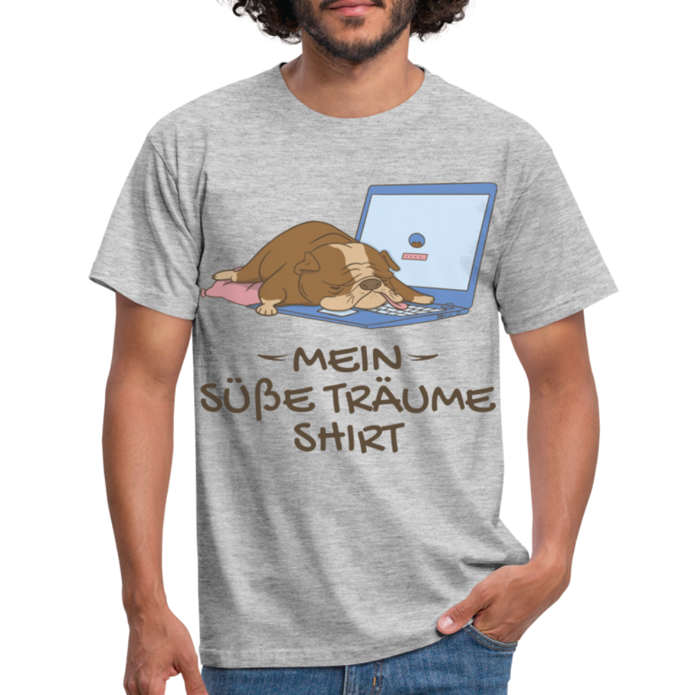 Schlafshirt Schlafen Mädchen Jungen Bulldogge Süße Träume Männer T-Shirt - Grau meliert