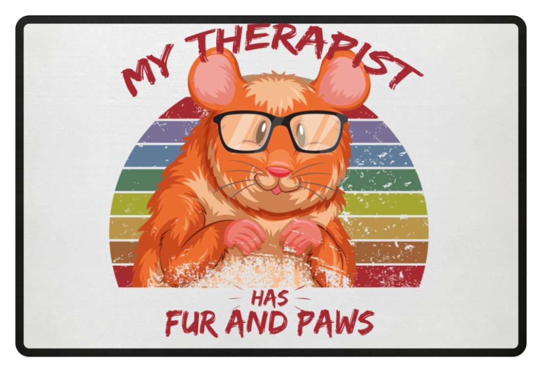 Zeigt susser hamster cooler spruch mein therapeut hat fell und pfoten retrochic fussmatte in Farbe Mausgrau