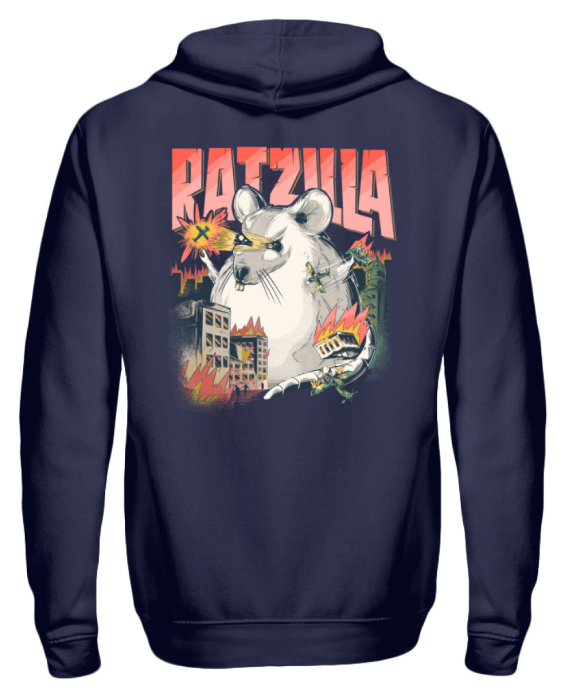 Zeigt ratzilla lustiges ratten monster zip hoodie in Farbe Black