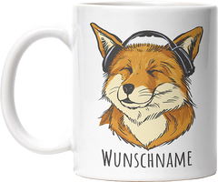 Fuchs mit Kopfhörern Personalisierbar Name Lustige Kaffeetassee online kaufen Geschenkidee