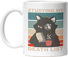 Studying my death list Katze Lustige Kaffeetassee online kaufen Geschenkidee