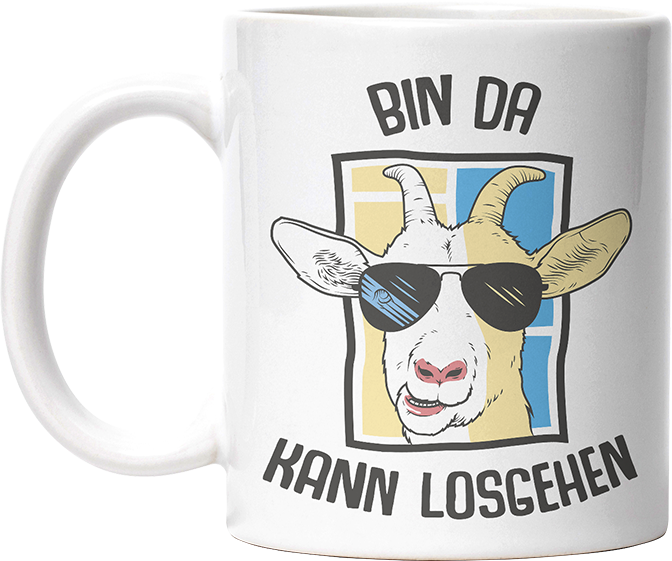 Bin da kann losgehen Ziege Lustige Kaffeetassee online kaufen Geschenkidee