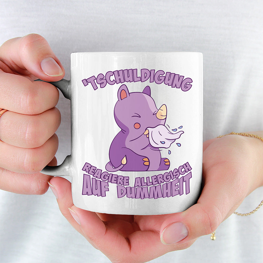 Tschuldigung reagiere allergisch auf Dummheit Nashorn Lustige Kaffeetassee online kaufen Geschenkidee