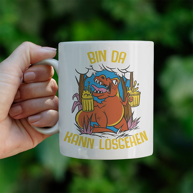 Bin da kann losgehen T Rex Bier Lustige Kaffeetassee online kaufen Geschenkidee