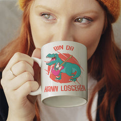 Bin da kann losgehen T Rex 1 Lustige Kaffeetassee online kaufen Geschenkidee