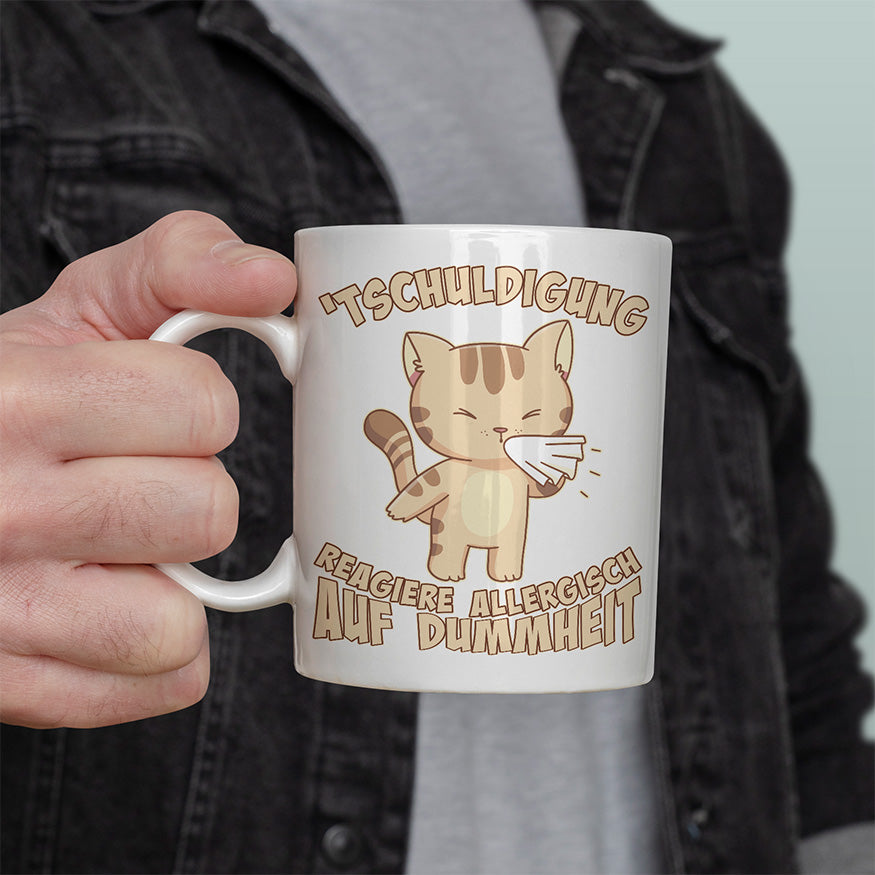 Tschuldigung reagiere allergisch auf Dummheit Katze 1 Lustige Kaffeetassee online kaufen Geschenkidee