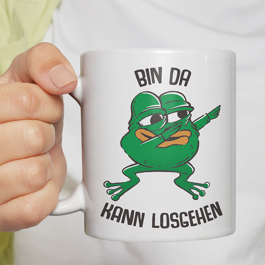 Bin da kann losgehen Frosch Lustige Kaffeetassee online kaufen Geschenkidee