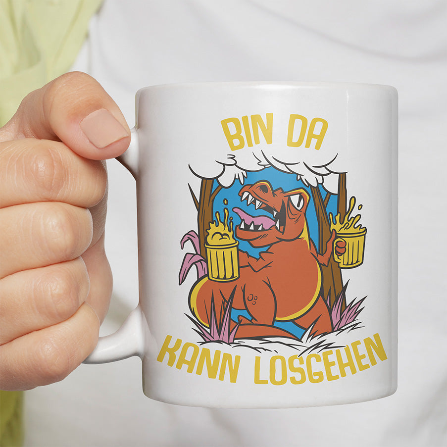 Bin da kann losgehen T Rex Bier Lustige Kaffeetassee online kaufen Geschenkidee