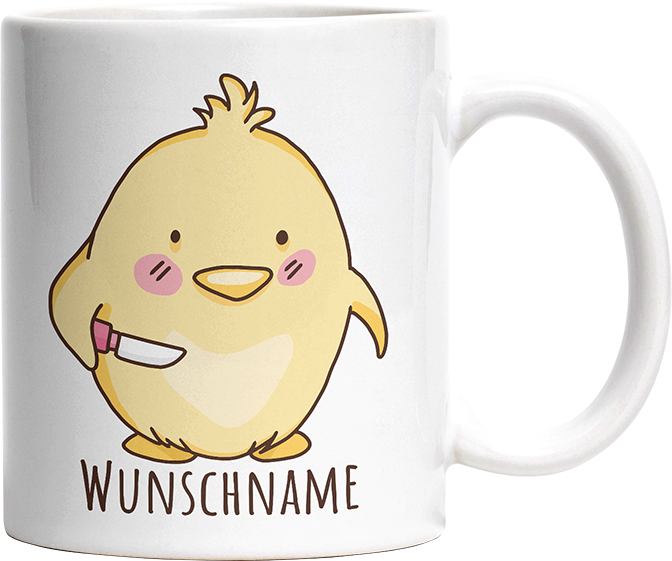 Kücken mit Messer Personalisierbar Name Witzige Tasse kaufen Geschenk