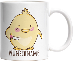 Kücken mit Messer Personalisierbar Name Witzige Tasse kaufen Geschenk