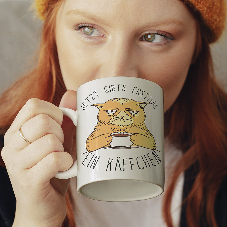 Jetzt gibts erstmal ein Käffchen Katze 1 Lustige Kaffeetassee online kaufen Geschenkidee