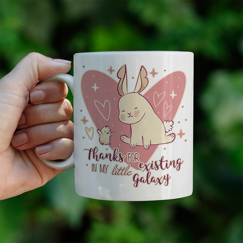 1WH Thanks for existing in my little Galaxy Hase Küken Lustige Kaffeetassee online kaufen Geschenkidee