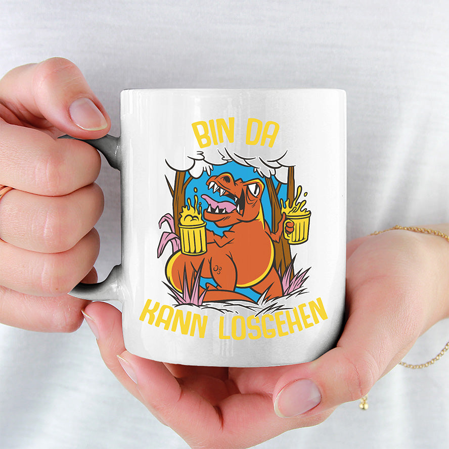 Bin da kann losgehen T Rex Bier Lustige Kaffeetassee online kaufen Geschenkidee