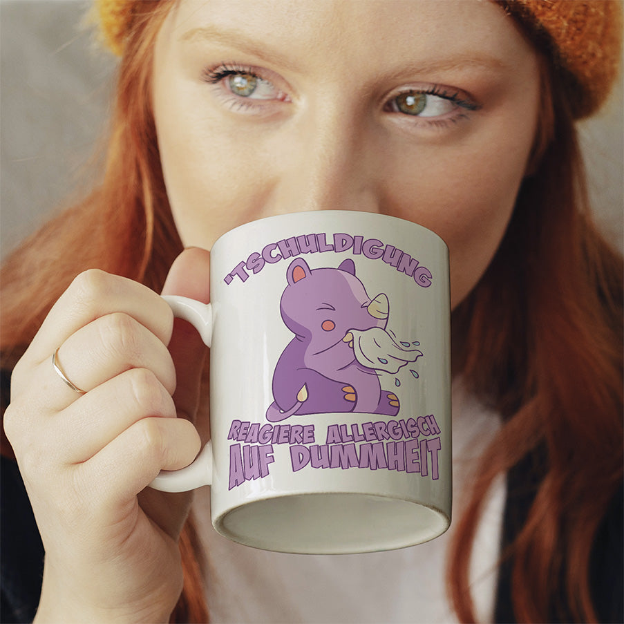 Tschuldigung reagiere allergisch auf Dummheit Nashorn Lustige Kaffeetassee online kaufen Geschenkidee
