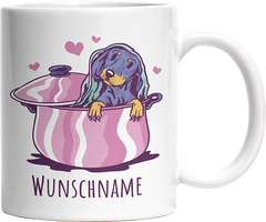 Dackel in Kochtopf Personalisierbar Name Witzige Tasse kaufen Geschenk