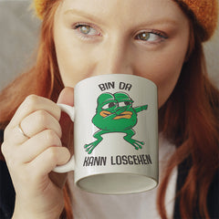 Bin da kann losgehen Frosch Lustige Kaffeetassee online kaufen Geschenkidee
